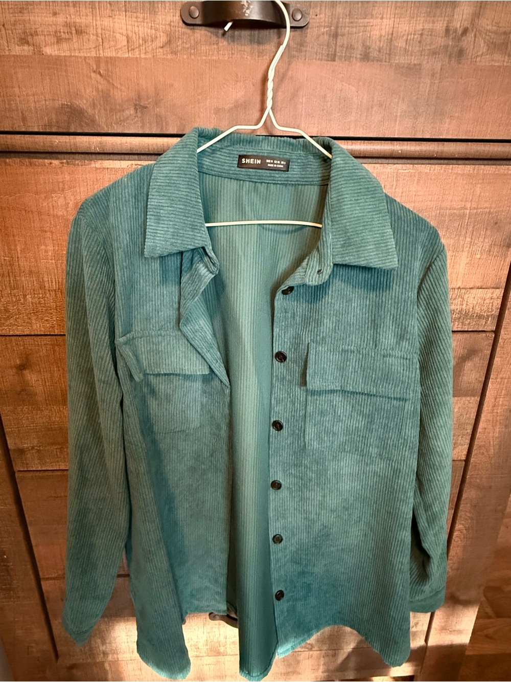 SHEIN Teal Corduroy Shacket with Chest Pockets